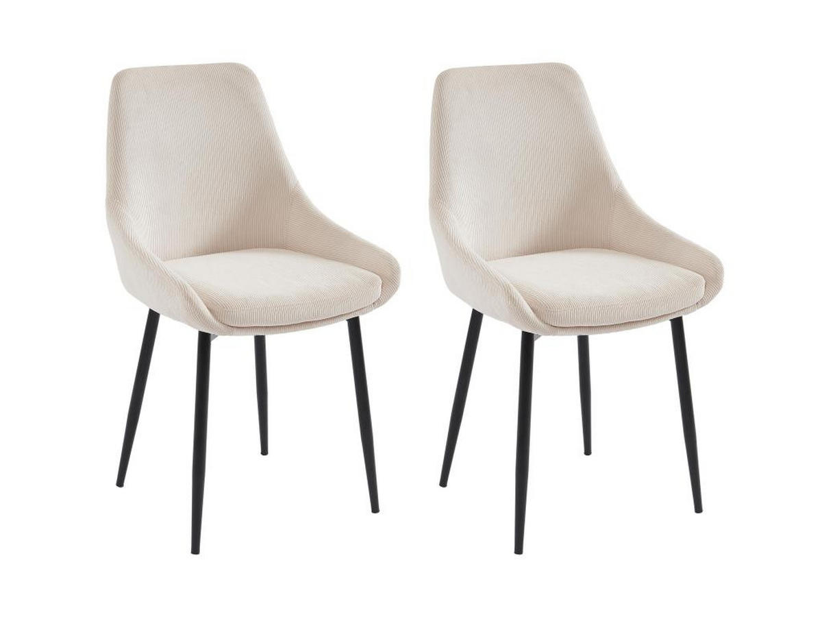 STUHL 2er-Set - Cord & Metall - Cremefarben - MASURIE - Creme, Textil (56/85.5/49cm) - Vente-Unique