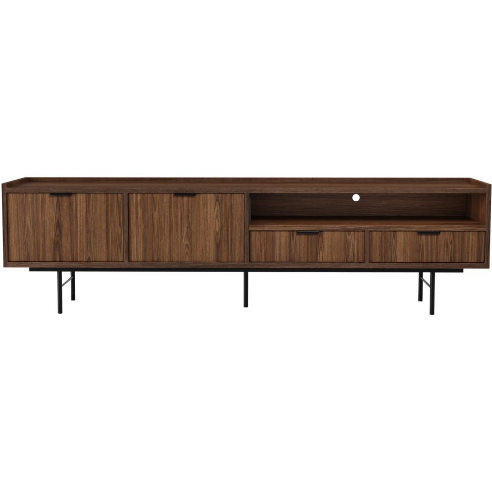 LOWBOARD Evron mit 2 Schubalden und 2 Tür, Walnuss - Walnussfarben/Schwarz, Holzwerkstoff/Metall (200/55/40cm) - Beautysofa