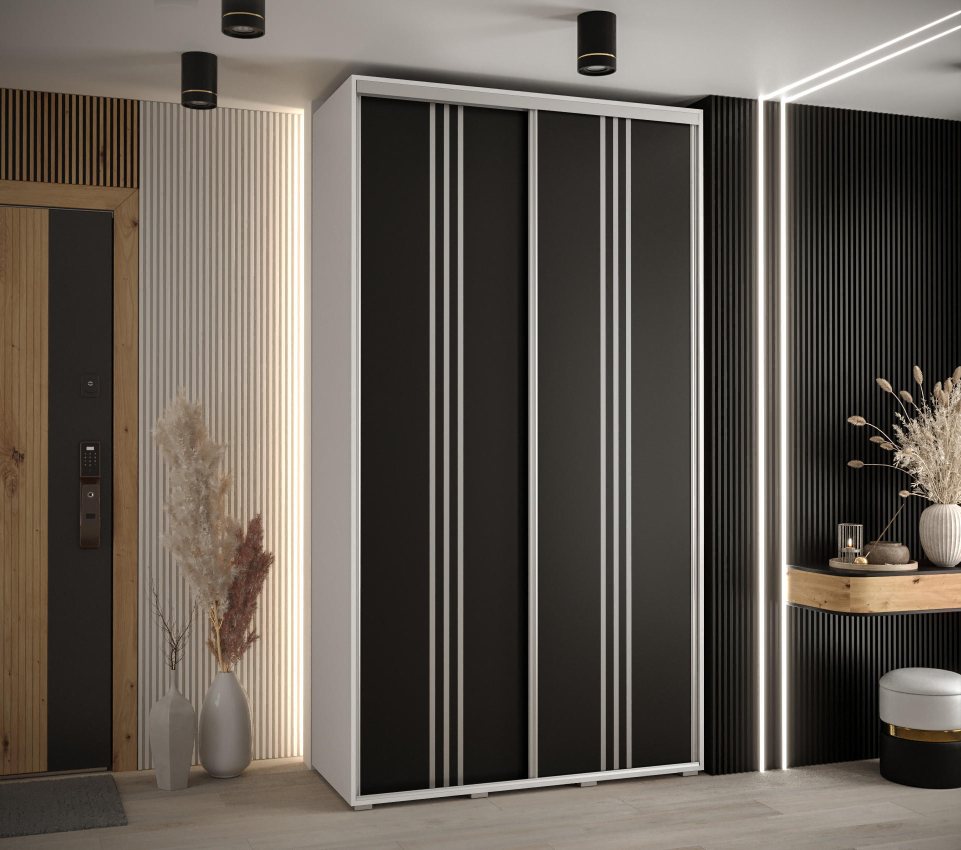 SCHWEBETÜRENSCHRANK 235,2/140/60 2-türig - Silberfarben/Schwarz, Holz/Metall (140/235/60cm) - Abiks Möbel