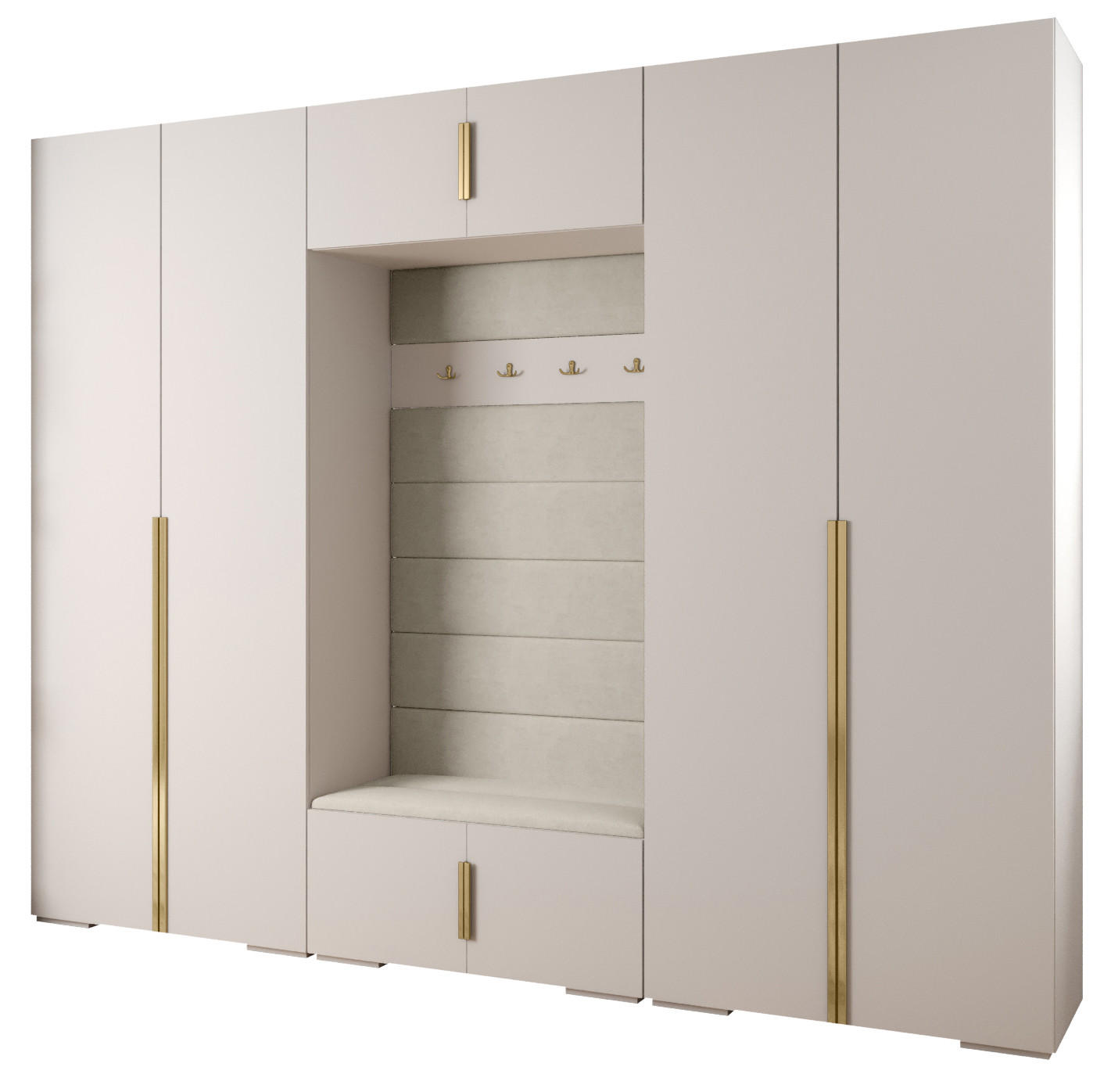 Abiks Möbel Garderoben-Set Weiß, Beige, Gold 300x236.7x47 cm