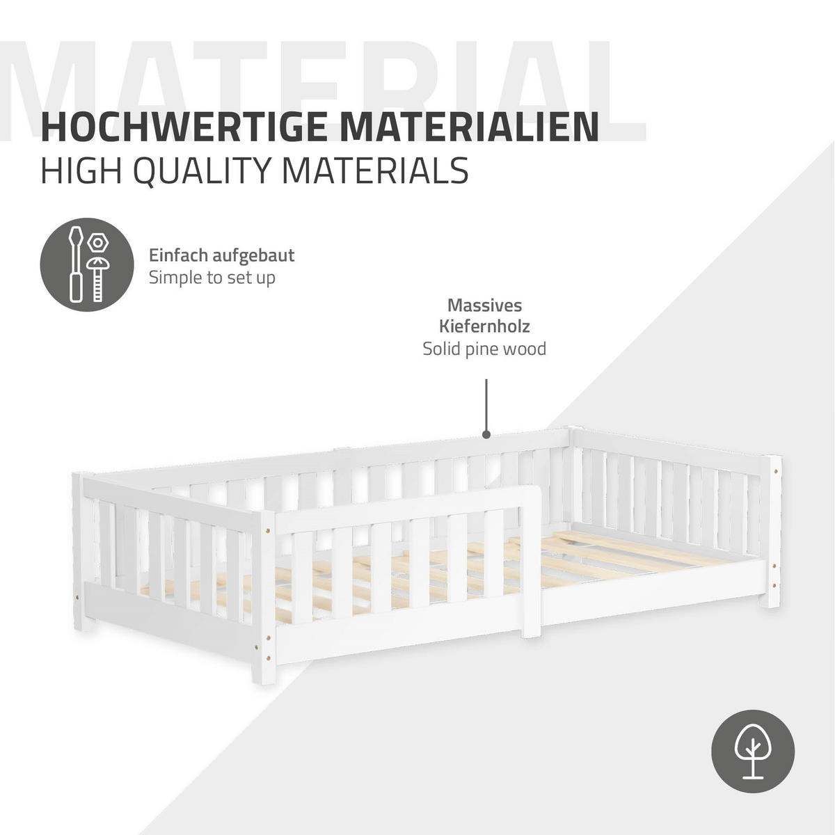 KINDERBETT 80x160 cm Weiß mit Matratze - Weiß, Kunststoff (80/160cm) - ML-DESIGN