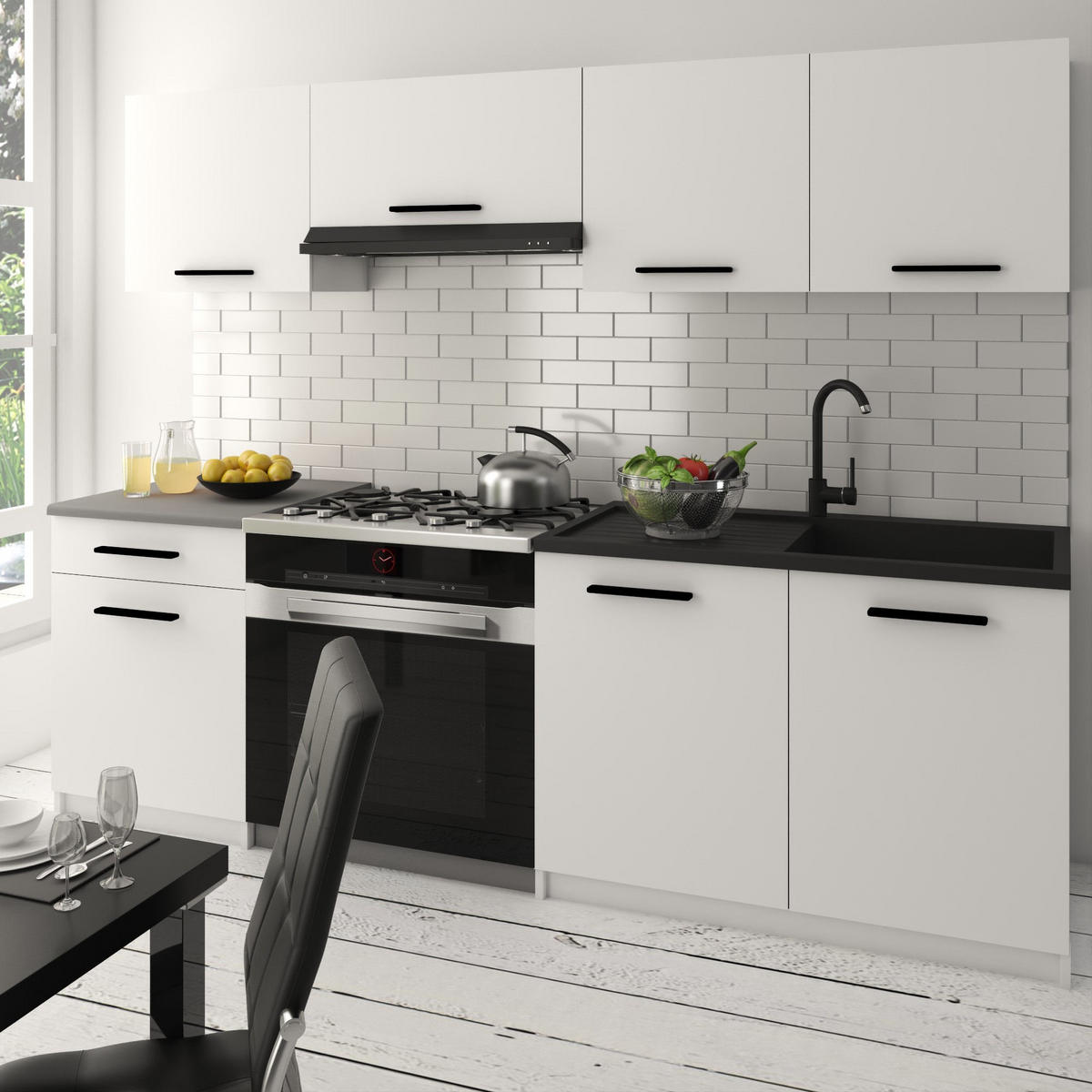 KUCHYNSKÁ linka Italia 1 180 cm, s pracovnou doskou, biela matná - biela, drevo (180/143/60cm) - B BELINI GROUP