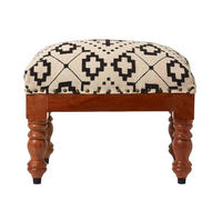 HOCKER Reva mit Holzbeinen, schwarz-creme gemustert, 50/40/30 cm - Schwarz, Textil (30/40/50cm) - Homescapes