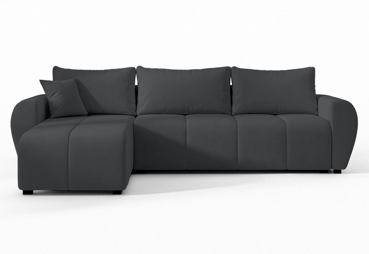 ECKSOFA L Form Malatya Dunkelgrau 246/145/82 cm stilvolle mit Schlaffunktion L - Dunkelgrau/Schwarz, Kunststoff/Textil (145/246cm) - AX Living