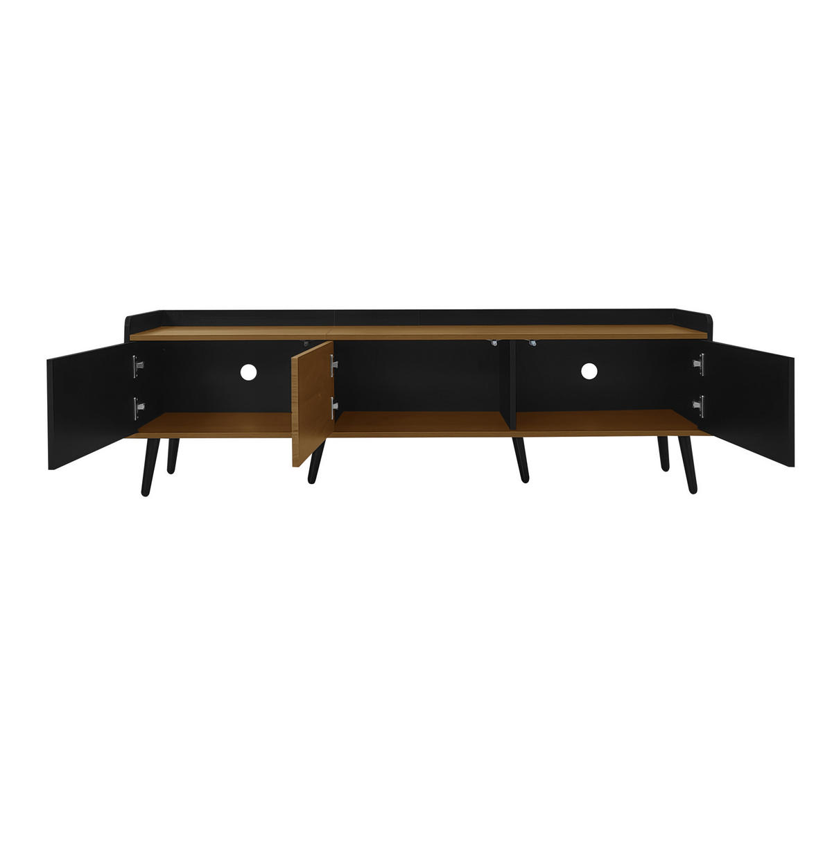 TV-SCHRANK aus MDF und Spanplatte 160x39x49,5 cm Schwarz/Natur mit 3 Türen, erhöhtem Rand und Kippschutz - Schwarz, Holzwerkstoff (160/49.5/39cm) - Modfu