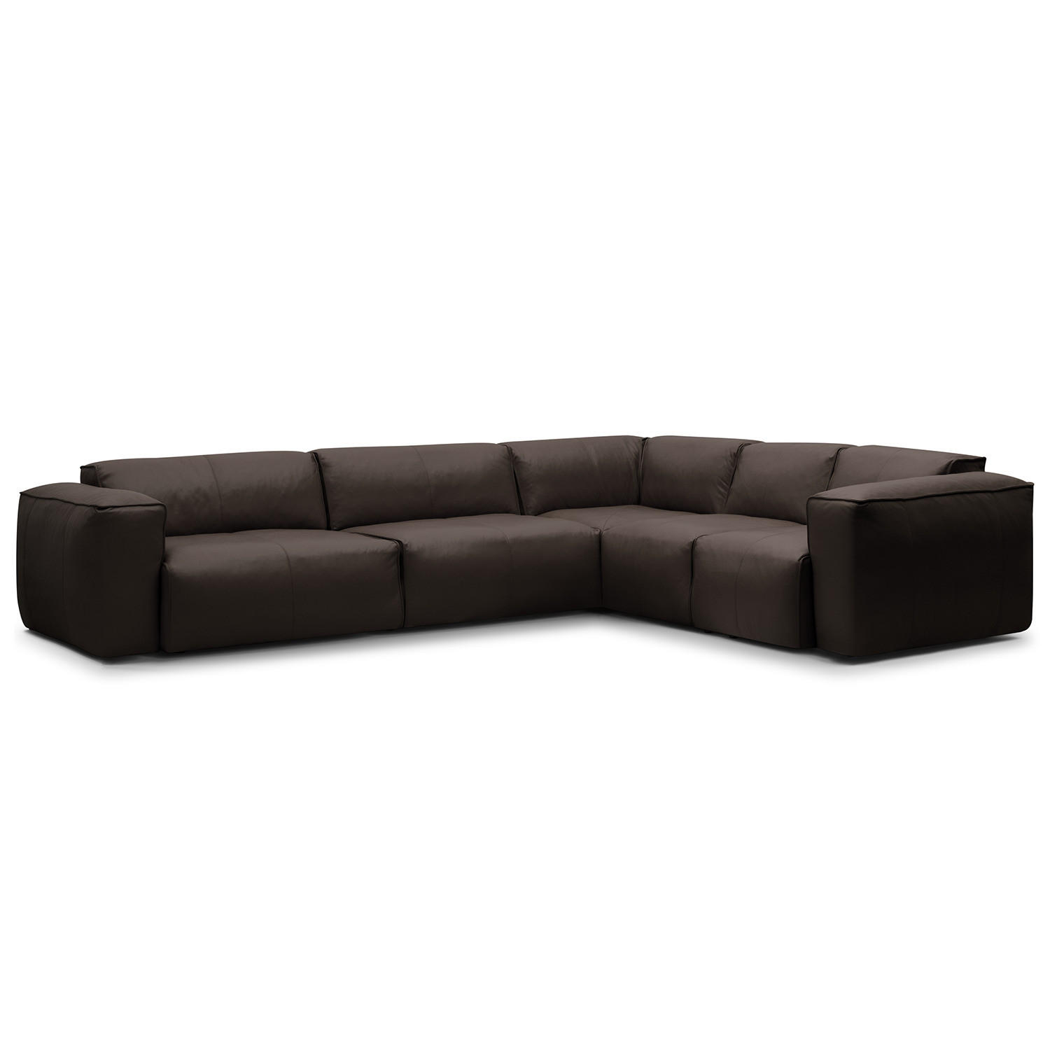 ECKSOFA mit Rundecke - Dunkelbraun/Schwarz, Leder/Kunststoff (325/260cm) - home24