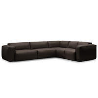 ECKSOFA mit Rundecke - Dunkelbraun/Schwarz, Leder/Kunststoff (325/260cm) - home24