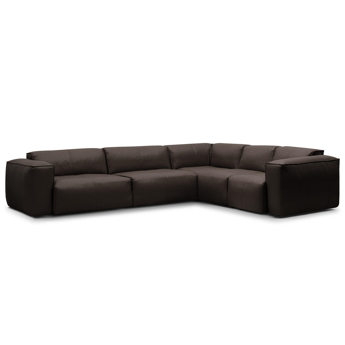 ECKSOFA mit Rundecke - Dunkelbraun/Schwarz, Leder/Kunststoff (325/260cm) - home24
