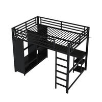 HOCHBETT 140/200 cm DE-03407, mit LED, Schreibtisch und offenem Kleiderschrank, in Schwarz - Schwarz, Metall (140/200cm) - ComfortXL