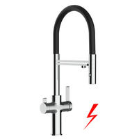 NIEDERDRUCK-3-WEGE-KÜCHENARMATUR, Verchromt und Schwarz, 2-Strahl-Brause - Schwarz, Metall (20.61/48/20.61cm) - VIZIO