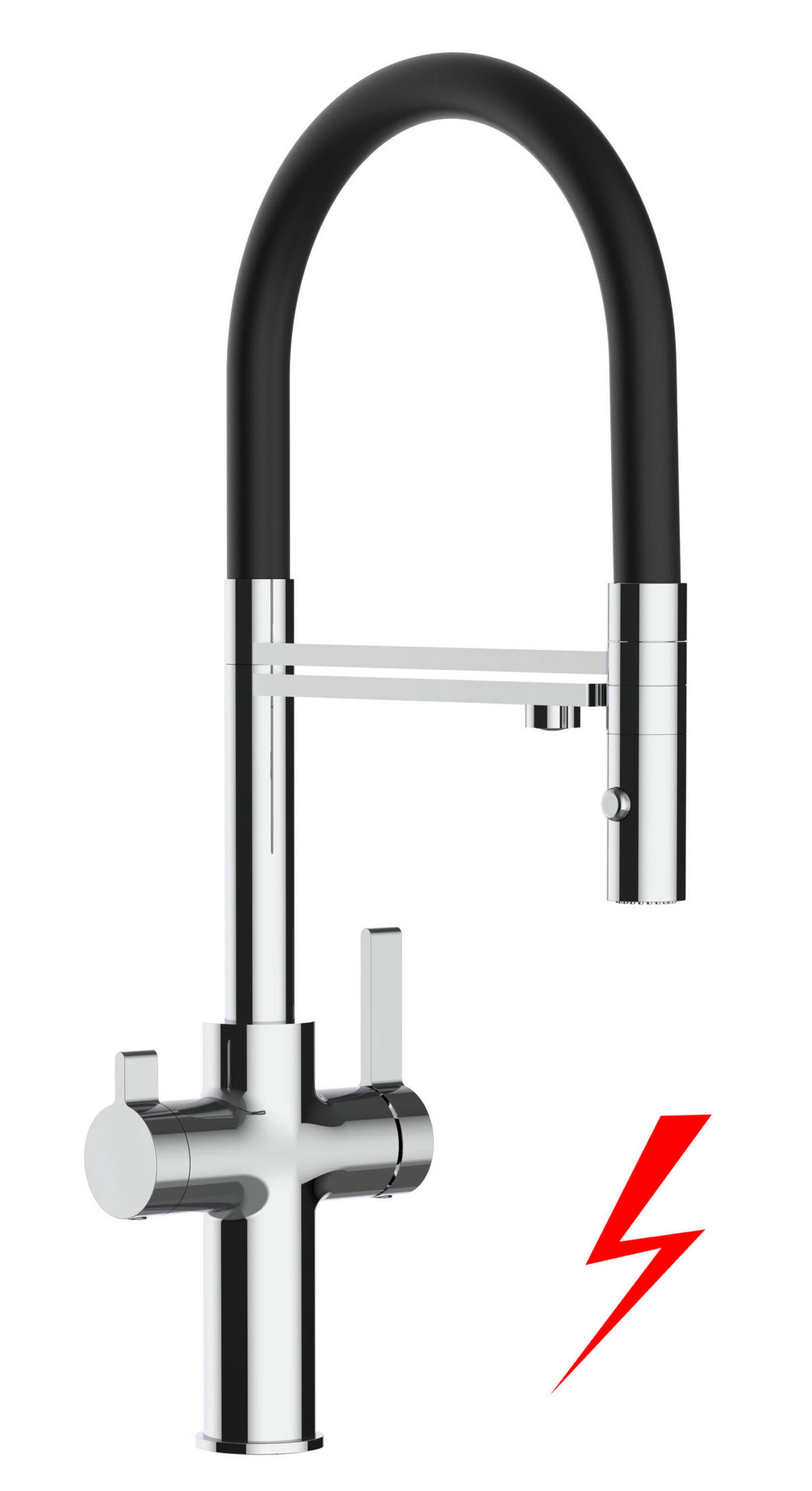 NIEDERDRUCK-3-WEGE-KÜCHENARMATUR, Verchromt und Schwarz, 2-Strahl-Brause - Schwarz, Metall (20.61/48/20.61cm) - VIZIO