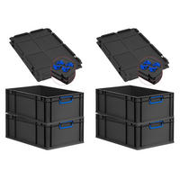 EUROBOX 4x NextGen Color mit Auflagedeckel 22x40x60 cm 44 Liter Schwarz Griffe blau zu - Blau/Schwarz, Kunststoff (40/22/60cm) - PROREGAL