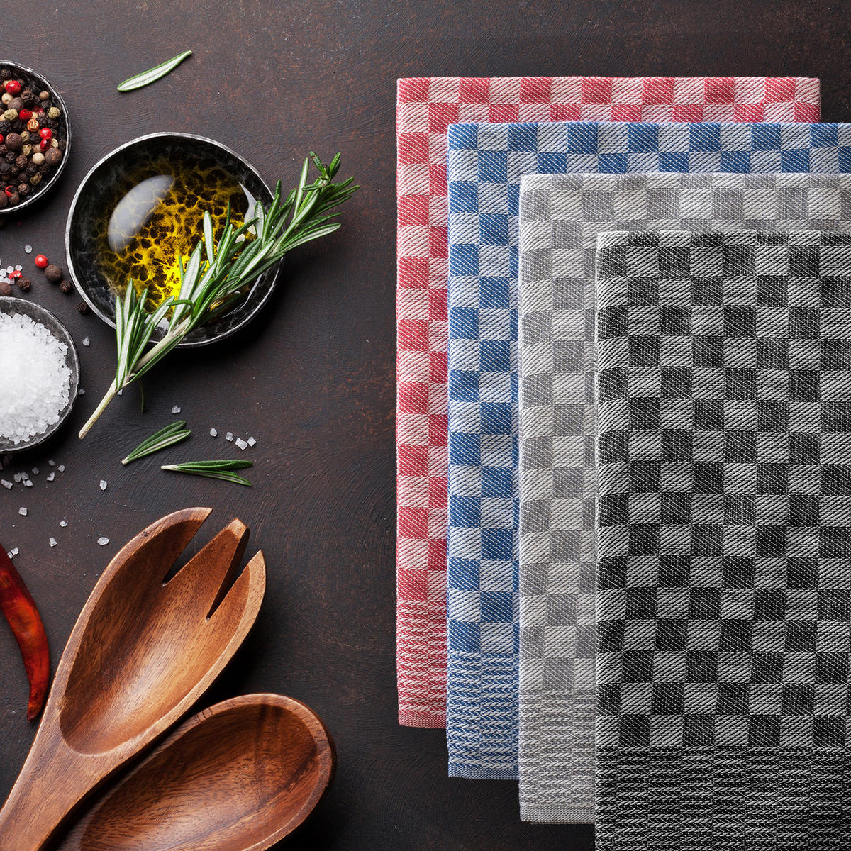 GESCHIRRTUCH Markus 10er-Set, 50/70 cm, 100% Baumwolle, kariert - Schwarz, Textil (50/70cm) - Blumtal