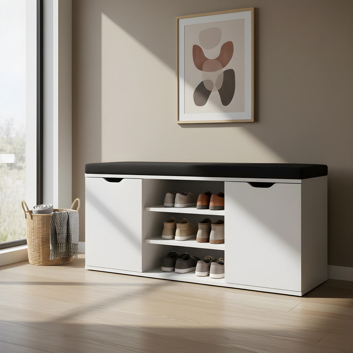 SCHUHSCHRANK Porta 103/30/46 cm Sitzfläche - Weiß, Holzwerkstoff (30/46/103cm) - BOXIMO