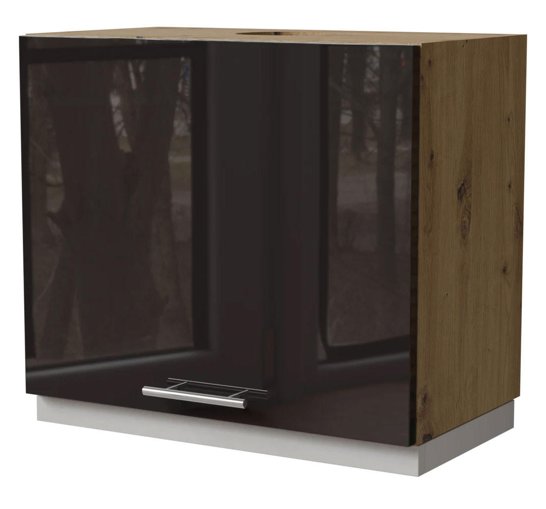 WRASENSCHRANK Essen W8/60 Schwarz Hochglanz / Eiche Artisan Matt 60 / 32,5 / 50cm - Schwarz Hochglanz/Schwarz, Holz/Holzwerkstoff (60/50/32.5cm) - Feldmann-Wohnen