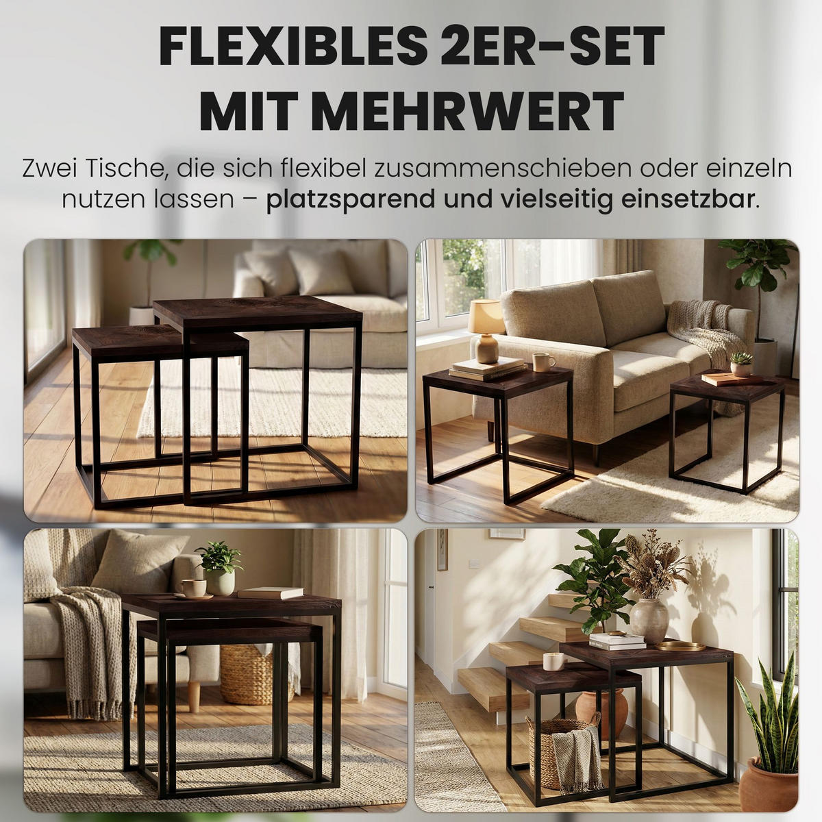 BEISTELLTISCH 2 Holz Braun - Schwarz/Braun, Holz/Metall (38/48/47cm) - CLP