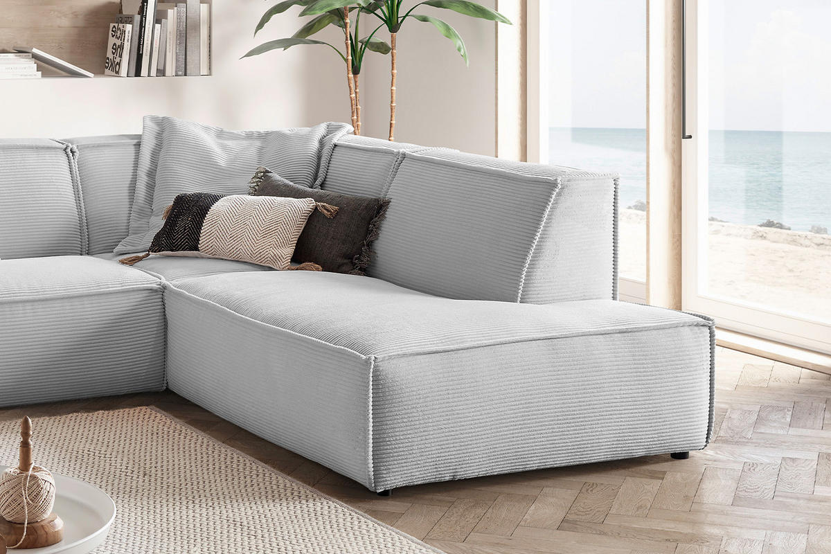 ECKSOFA SAMU Hellgrau Cord - Hellgrau/Schwarz, Textil (254/224cm) - KAWOLA