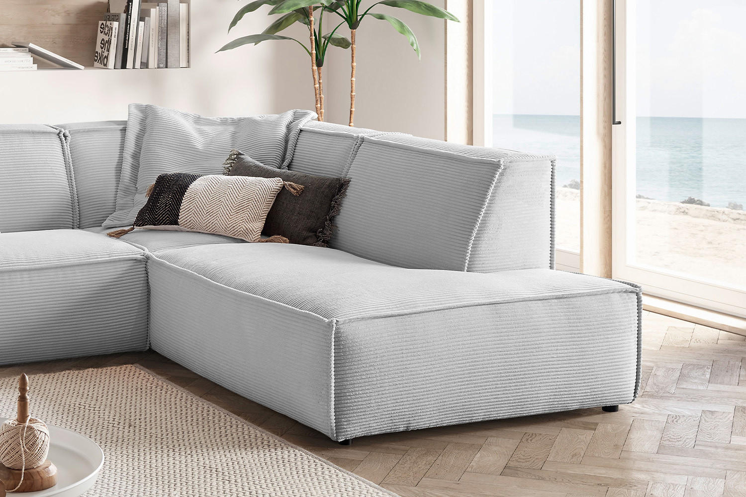 Thumbnail - Kawola Ecksofa, Hellgrau, Textil, Echtholz, 3-Sitzer, Füllung: Kaltschaum, Ottomane rechts, L-Form, 254x224 cm, Wohnzimm...