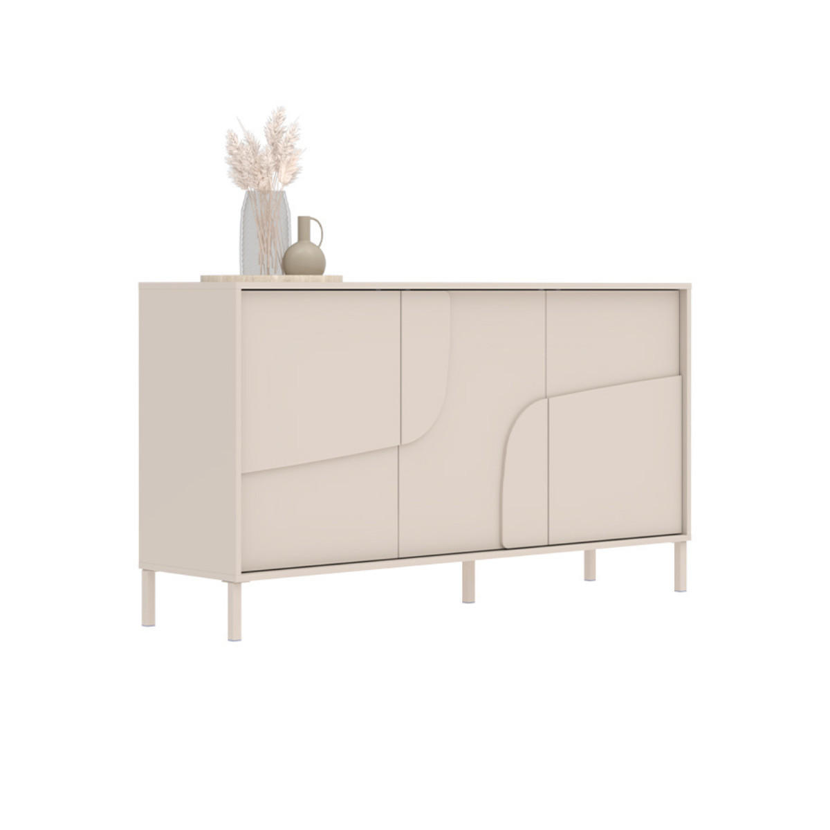 SIDEBOARD mit 3 dekorierten Türen Kaschmir 155/40/86 cm - Beige, Holzwerkstoff (40/86/6.4cm) - Calicosy