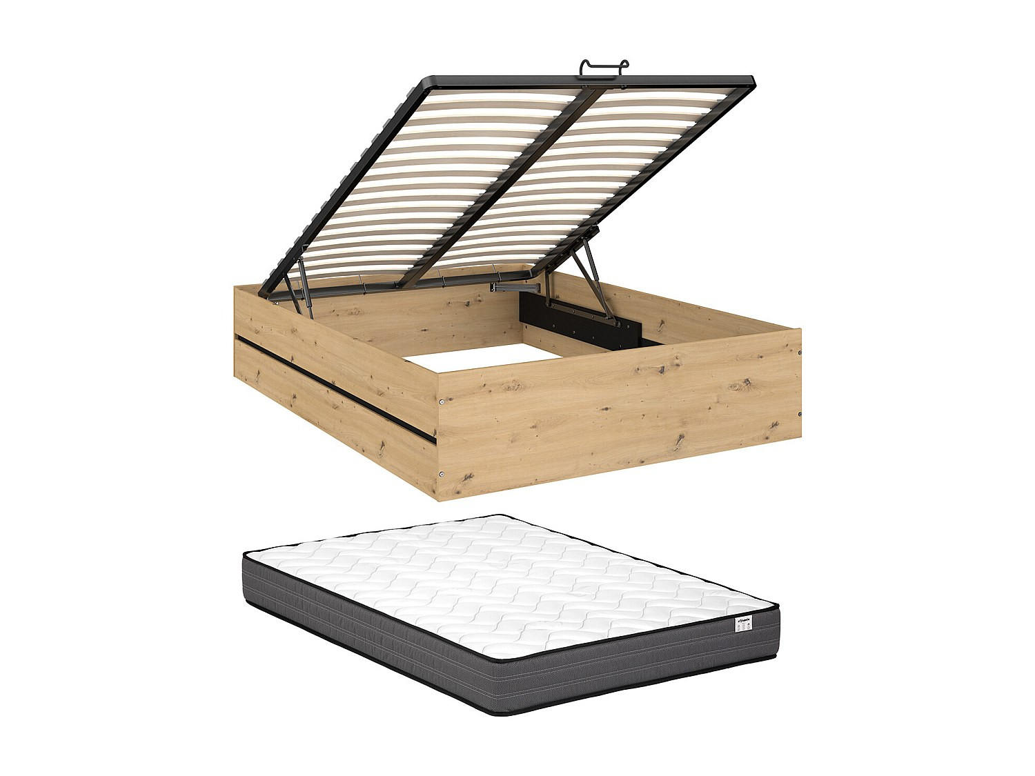 BETT mit Bettkasten - 2 Personen - Holz, Platte - Schwarz, Naturfarben Hell - Schwarz/Naturfarben, Holz (140/190cm) - Vente-Unique