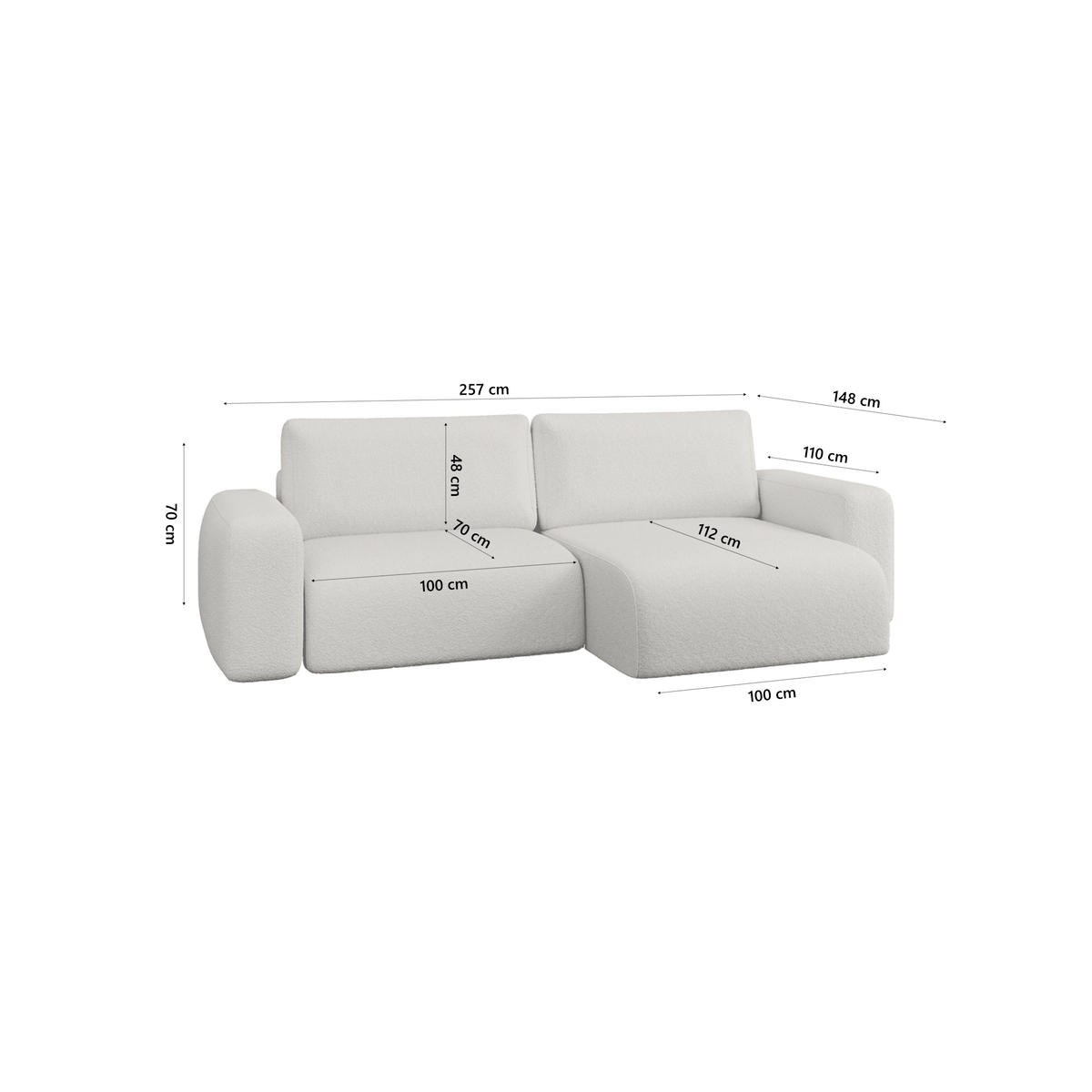 ECKSOFA TALW L MINI mit Schlaffunktion, Hellgrau - Hellgrau, Textil (257/148cm) - Fedve