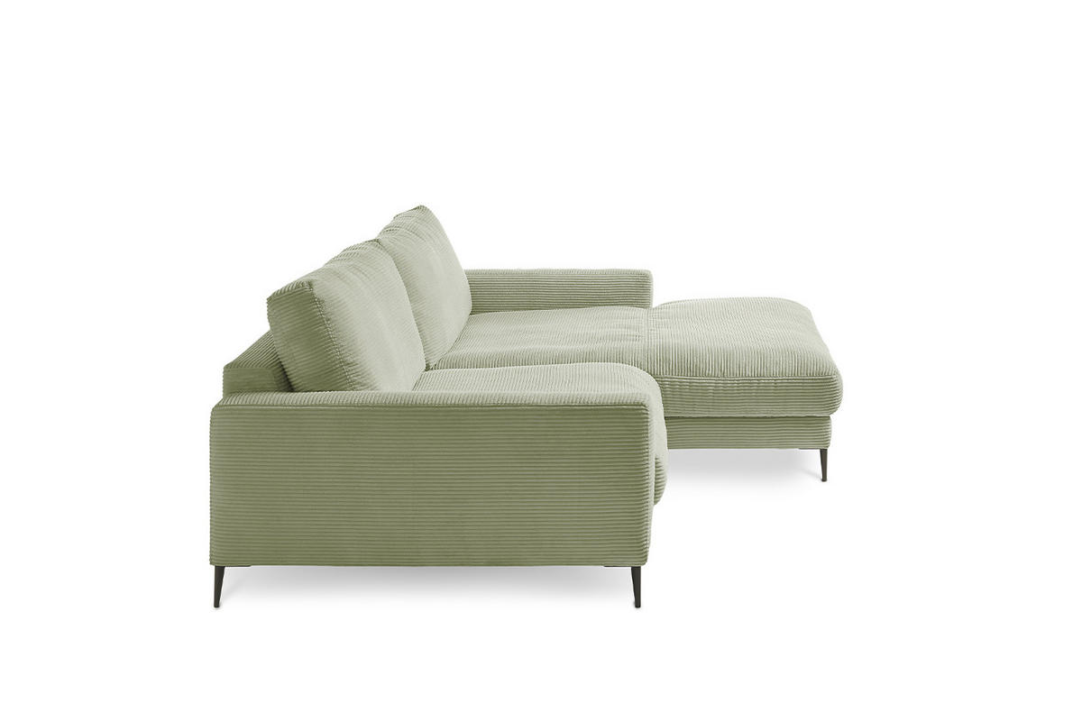 ECKSOFA CARA Grün Cord - Schwarz/Grün, Textil/Metall (272/190cm) - KAWOLA