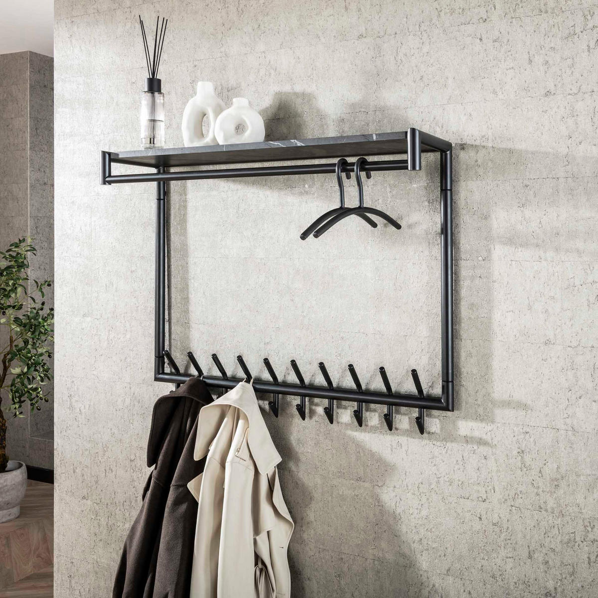 WANDGARDEROBE Schwarz 27/100/35 cm - Dunkelgrau, Metall (100/35/27cm) - Hoyz Collection