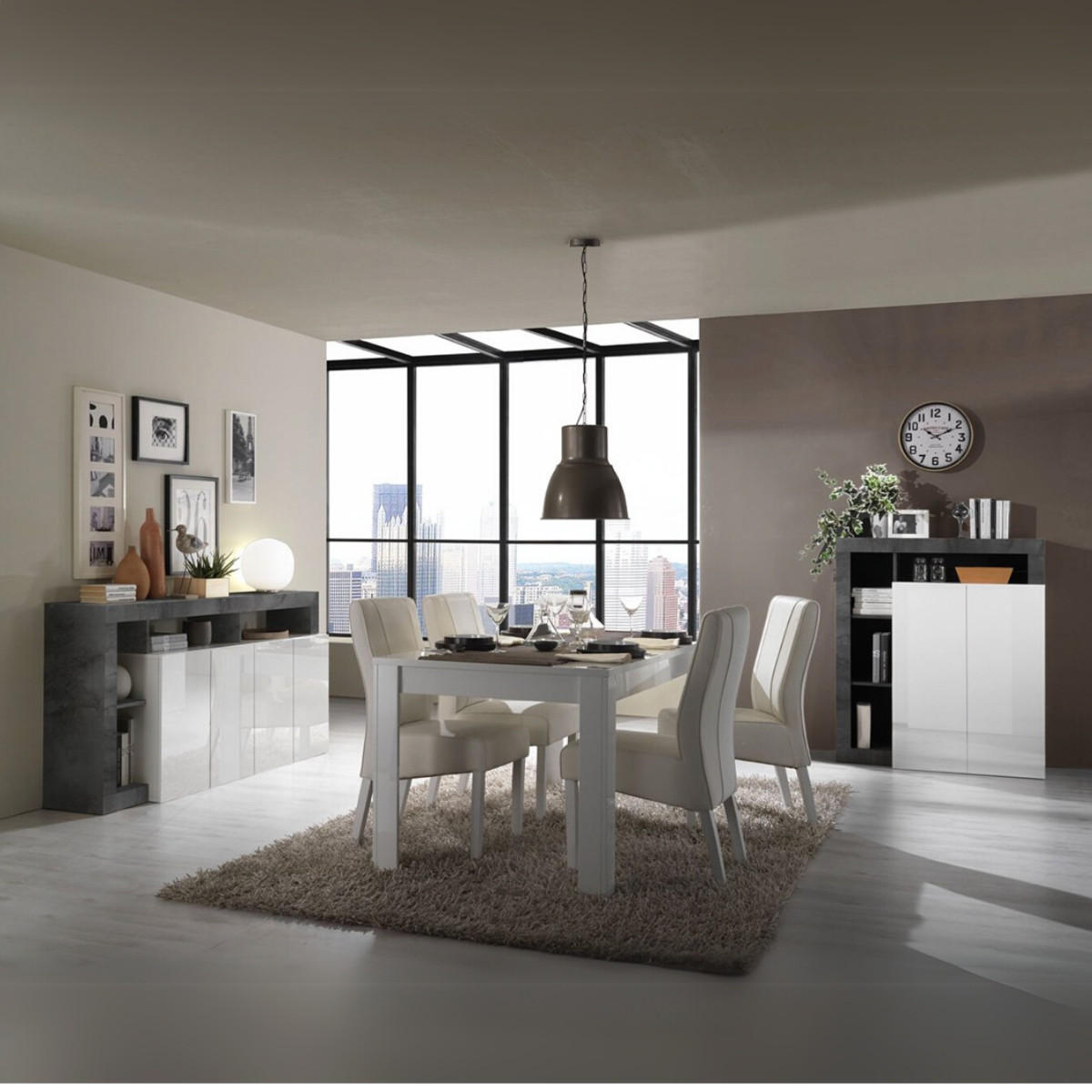 BUFFETSCHRANK mit 2 Türen Frankfurt - L108 cm - Weiß/Grau, Holzwerkstoff (108/127/42cm) - Calicosy