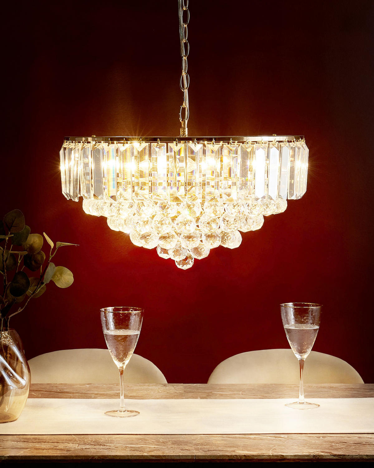 KRONLEUCHTER Gold Acheiro L - Transparent/Goldfarben, Glas (49/49/120cm) - Beliani
