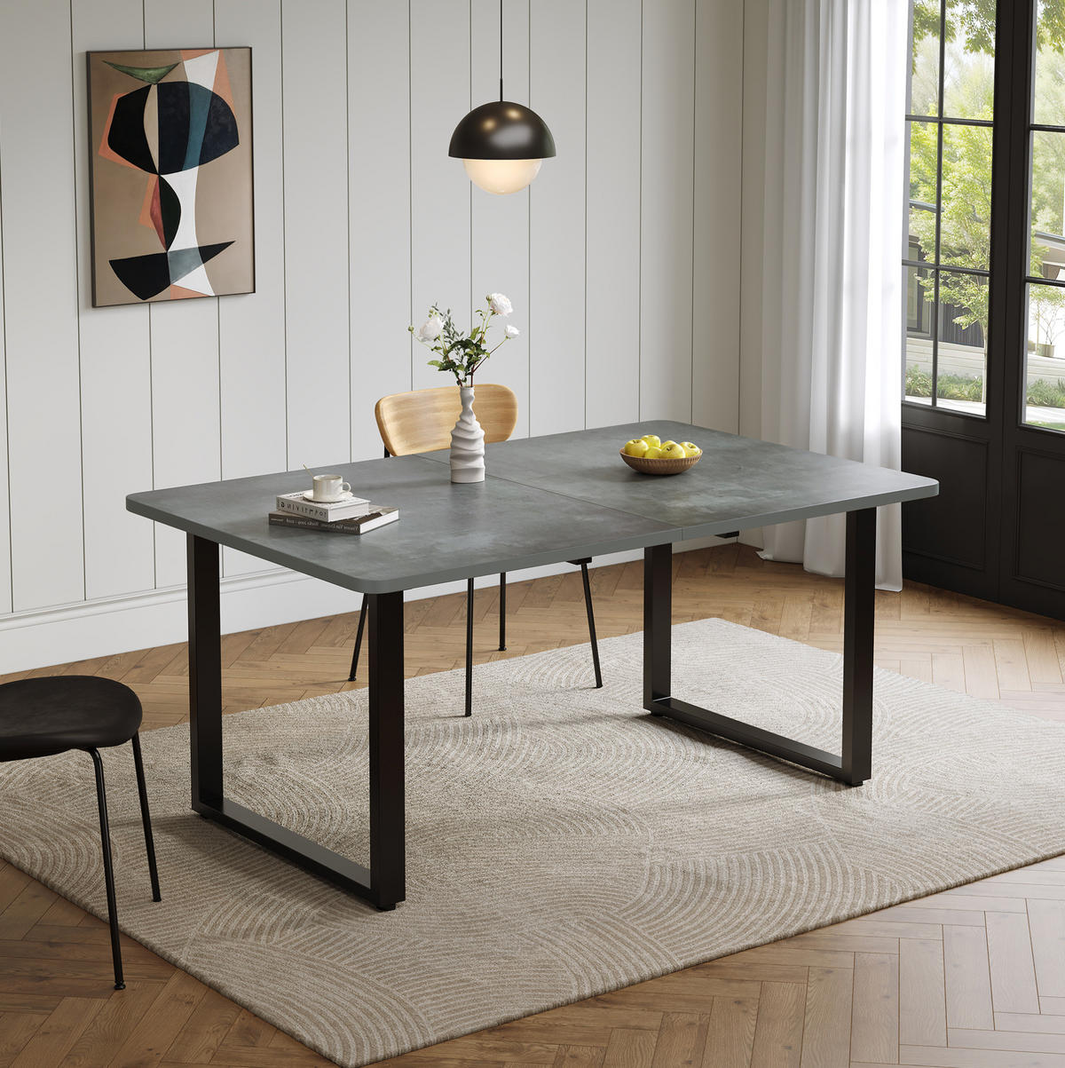 AUSZIEHTISCH 140-220/80 cm in Grau mit Metallgestell für 6 bis 10 Personen - Grau, Holzwerkstoff (220/90/75cm) - BEAOK