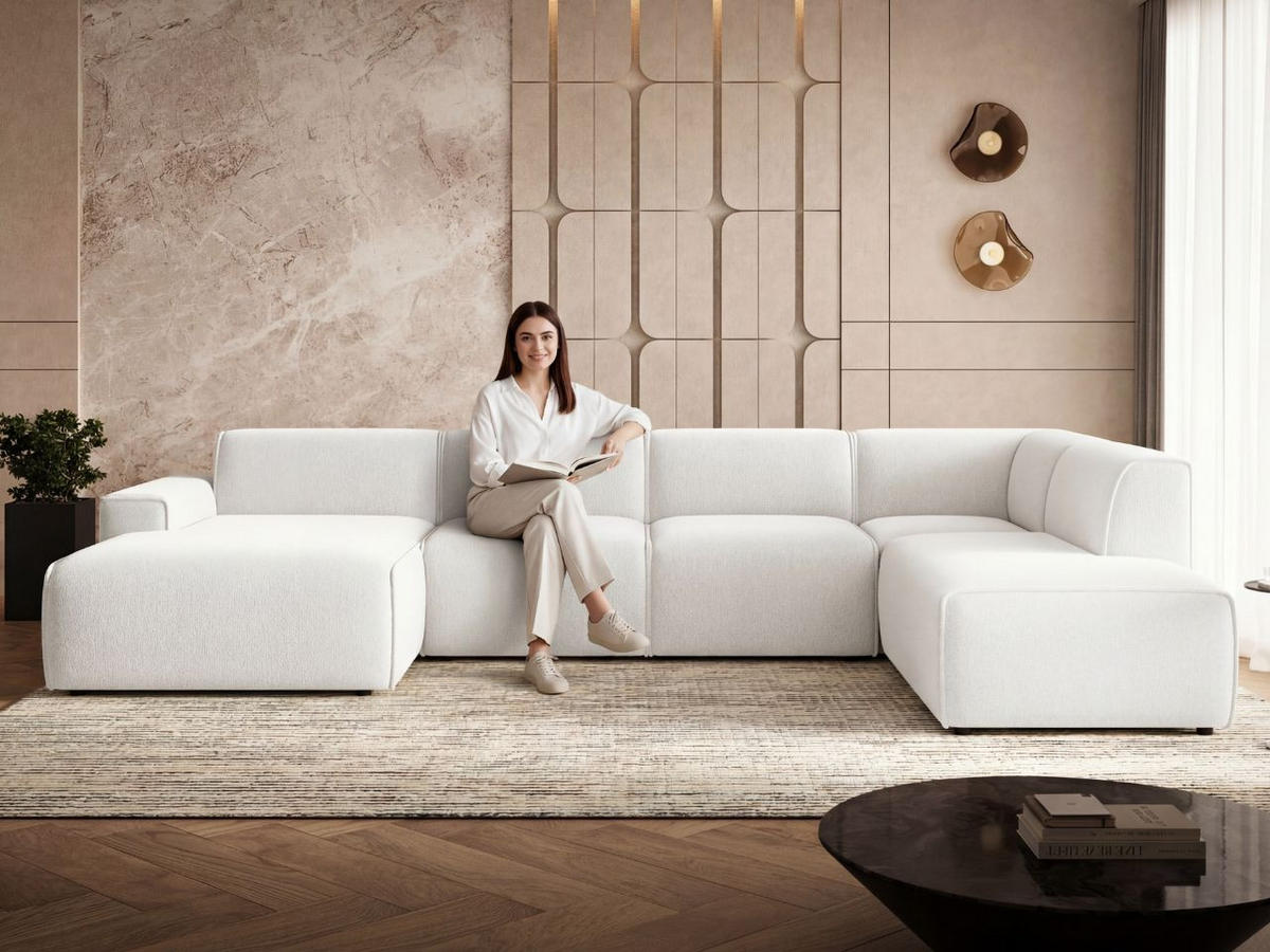 ECKSOFA U Belluno Weiß Links - Schwarz/Weiß, Holz/Kunststoff (378/220cm) - Graingold