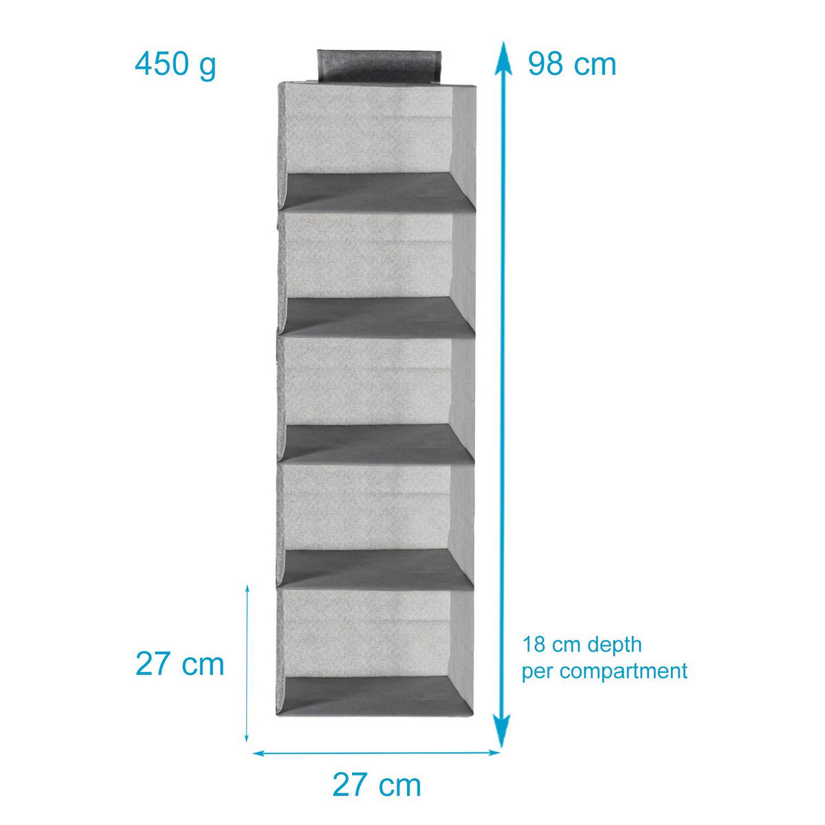 HÄNGEREGAL 28/28/98 cm - Grau, Textil (28/98/28cm) - Intirilife