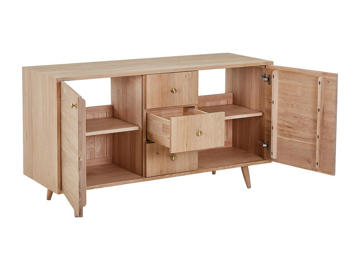 WASCHBECKENUNTERSCHRANK - 145cm x 50.5cm - Massivholz - naturfarben hell - ZARENO - Naturfarben, Holz (145/80/50.5cm) - Vente-Unique