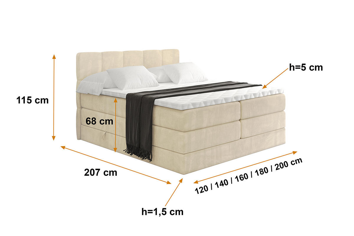BOXSPRINGBETT mit Matratze H3|H4 und Lattenrost - LIRO KING-180x200 - Beige Monolith - Beige, Holzwerkstoff (180/200cm) - ALTDECOR
