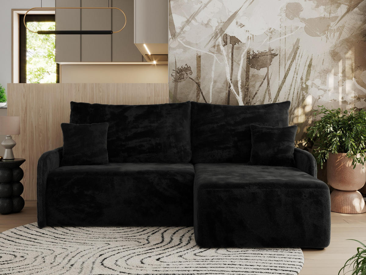ECKSCHLAFSOFA ARPA L Schwarz Plüsch - rechts - Schwarz, Kunststoff/Textil (150/198cm) - MKS