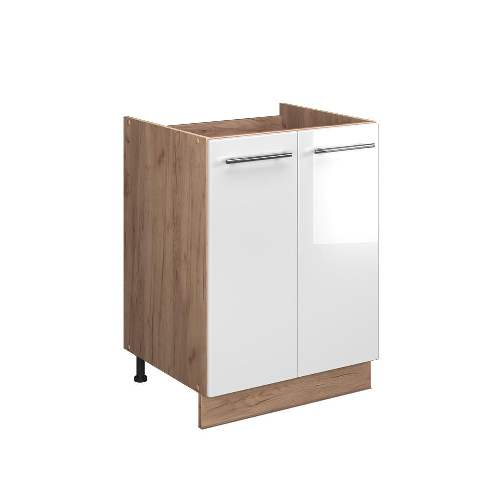 DISKBÄNKSSKÅP Fame-Line, Vit högblank/Goldkraft ek, 60 cm Vit högglans, Honungsek 82/60/51.6 cm
