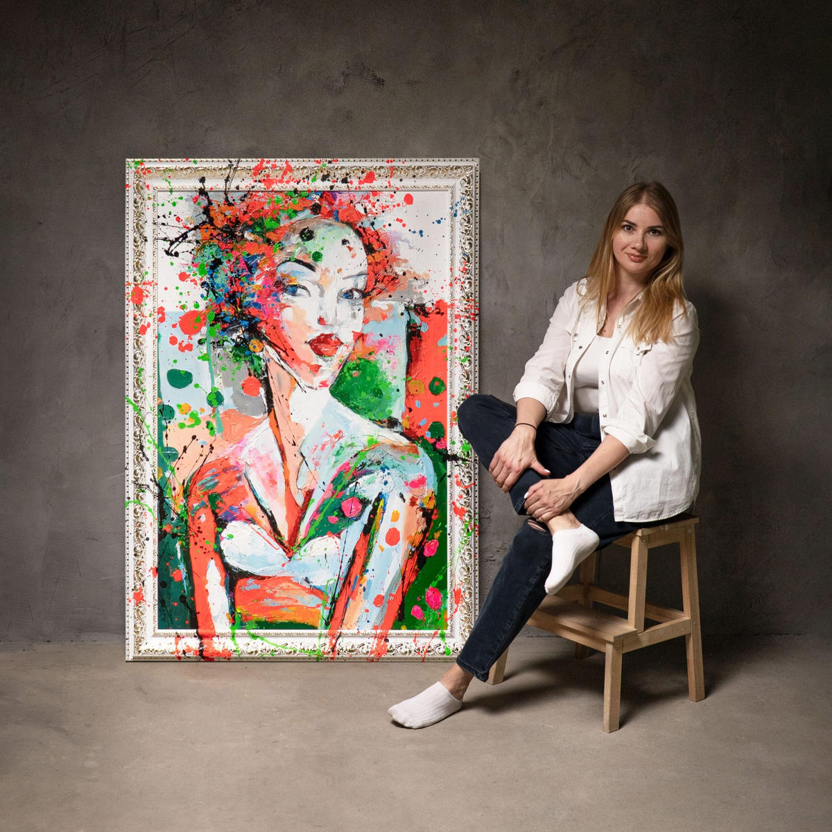 GEMÄLDE Im Rhythmus der Farben Schattenfugenrahmen Weiß 140x100 cm - Weiß, Holz (140/100cm) - YS-art gallery