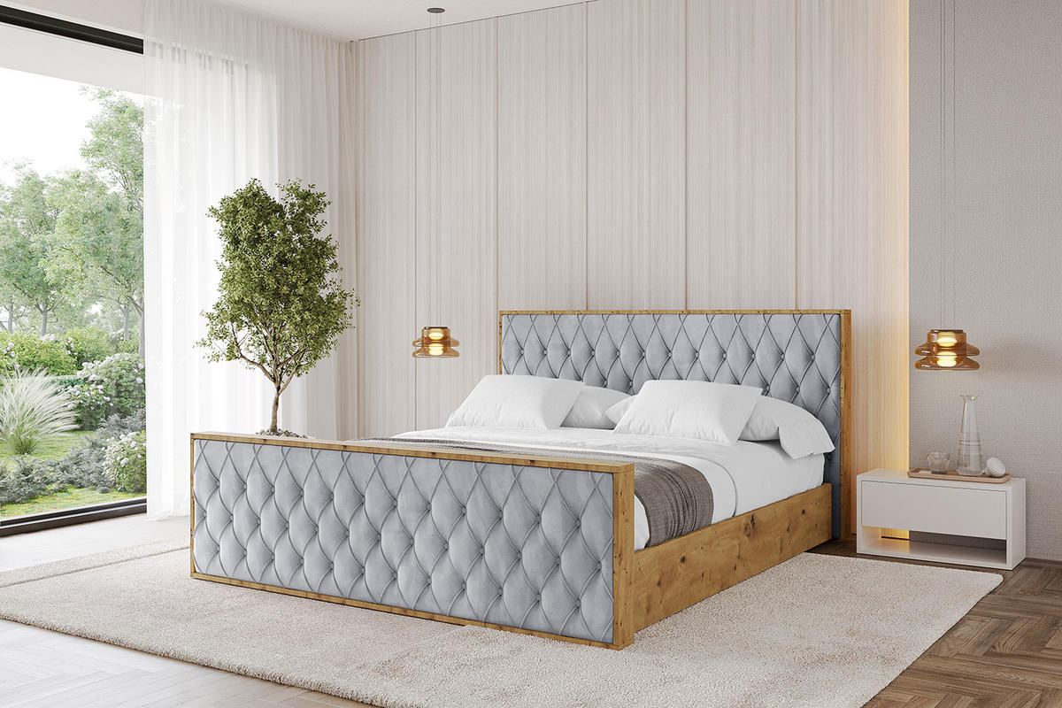 POLSTERBETT mit Bettkasten, Fußteil und Lattenrost, Boxbett ohne Matratze - ENZO5-Z 140x200 Hellgrau - Hellgrau, Holzwerkstoff/Textil (140/200cm) - ALTDECOR