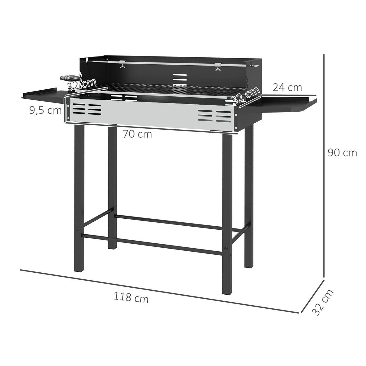 HOLZKOHLEGRILL - Schwarz, Metall (32/90/118cm) - Outsunny