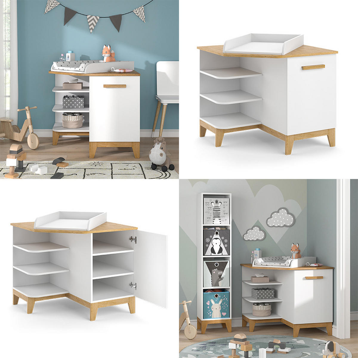 WICKELKOMMODE Malia Weiß/Eiche 85 x 85.2 cm mit Tür - Eichefarben/Weiß, Holzwerkstoff (85/85.2/85cm) - VitaliSpa