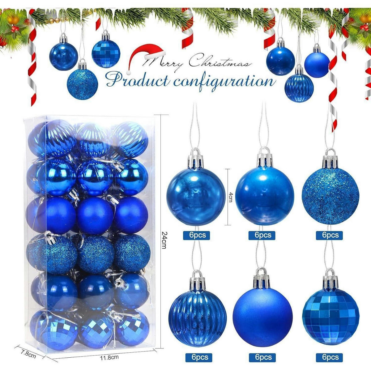 WEIHNACHTSKUGELN 36-teiliges Set Kunststoff Blau 4cm - Blau, Kunststoff (4/4/4cm)
