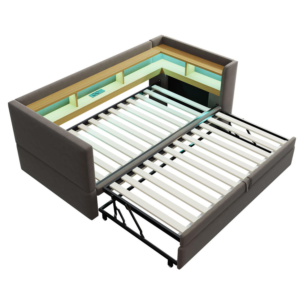 POLSTERBETT 90/190 cm und 180/190 cm Dunkelgrau mit LED-Beleuchtung und Steckdose - Dunkelgrau, Textil (90/190cm) - OKWISH