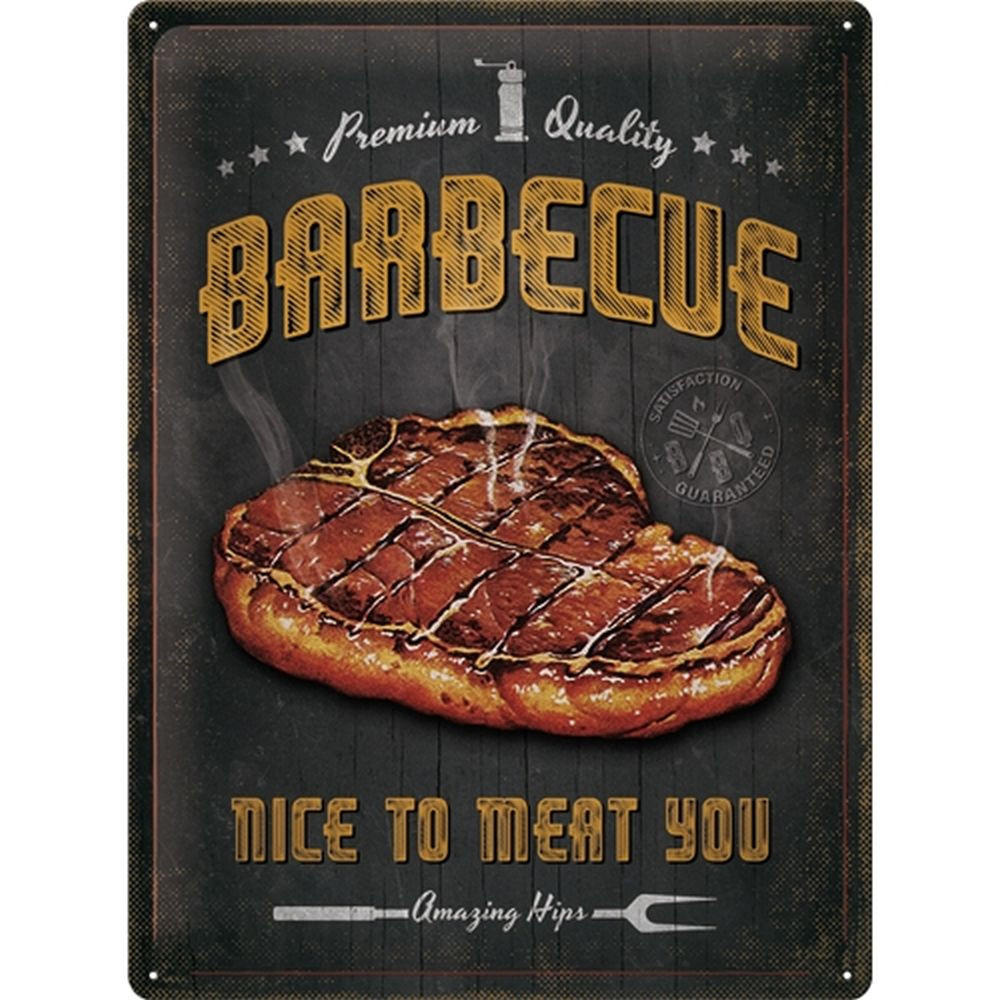 BLECHSCHILD 30/40 cm Outdoor & Activities Barbecue Nice To Meat You - Multicolor, Metall (30/40/0.2cm) - Nostalgic-Art