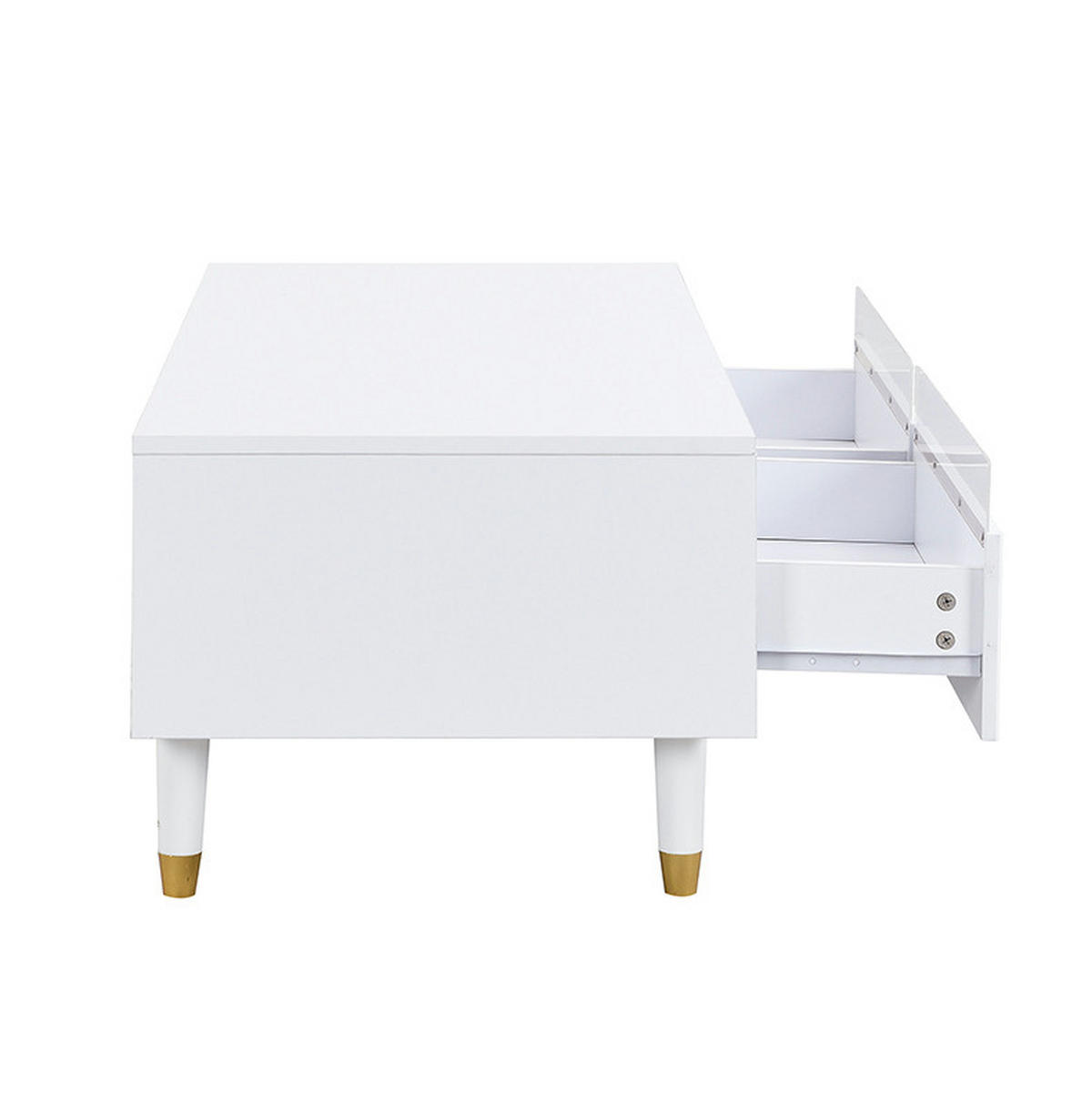 COUCHTISCH 110/50/40 cm weiß aus MDF mit LED-Beleuchtung und Schubladen - Weiß, Holzwerkstoff (100/50/40cm) - OKMYHOME