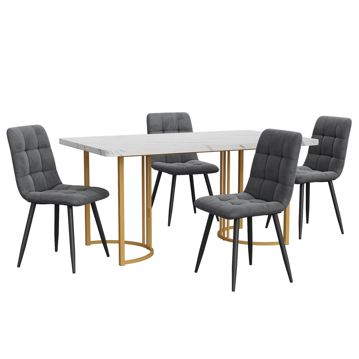 ESSGRUPPE Esstisch 4 Stühle MDF Weiß Grau 140x80cm - Grau, Holzwerkstoff (140/75/80cm) - FLIEKS