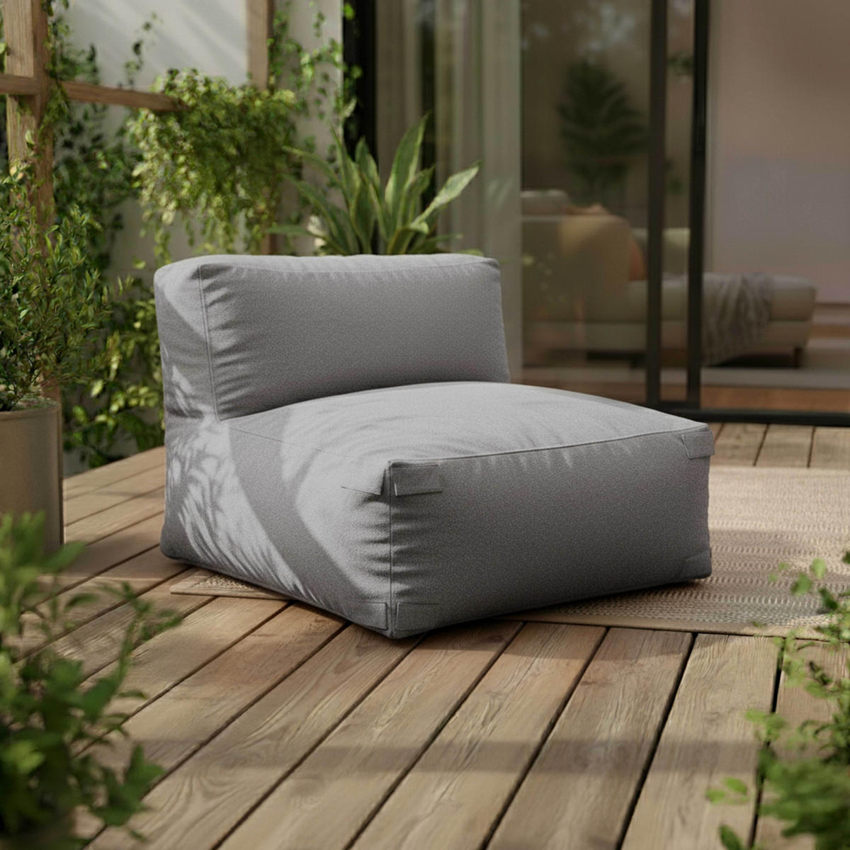 GARTENSOFA mit 5 Sitzplätzen, Grau - Grau, Textil (85/65/160cm) - Oviala