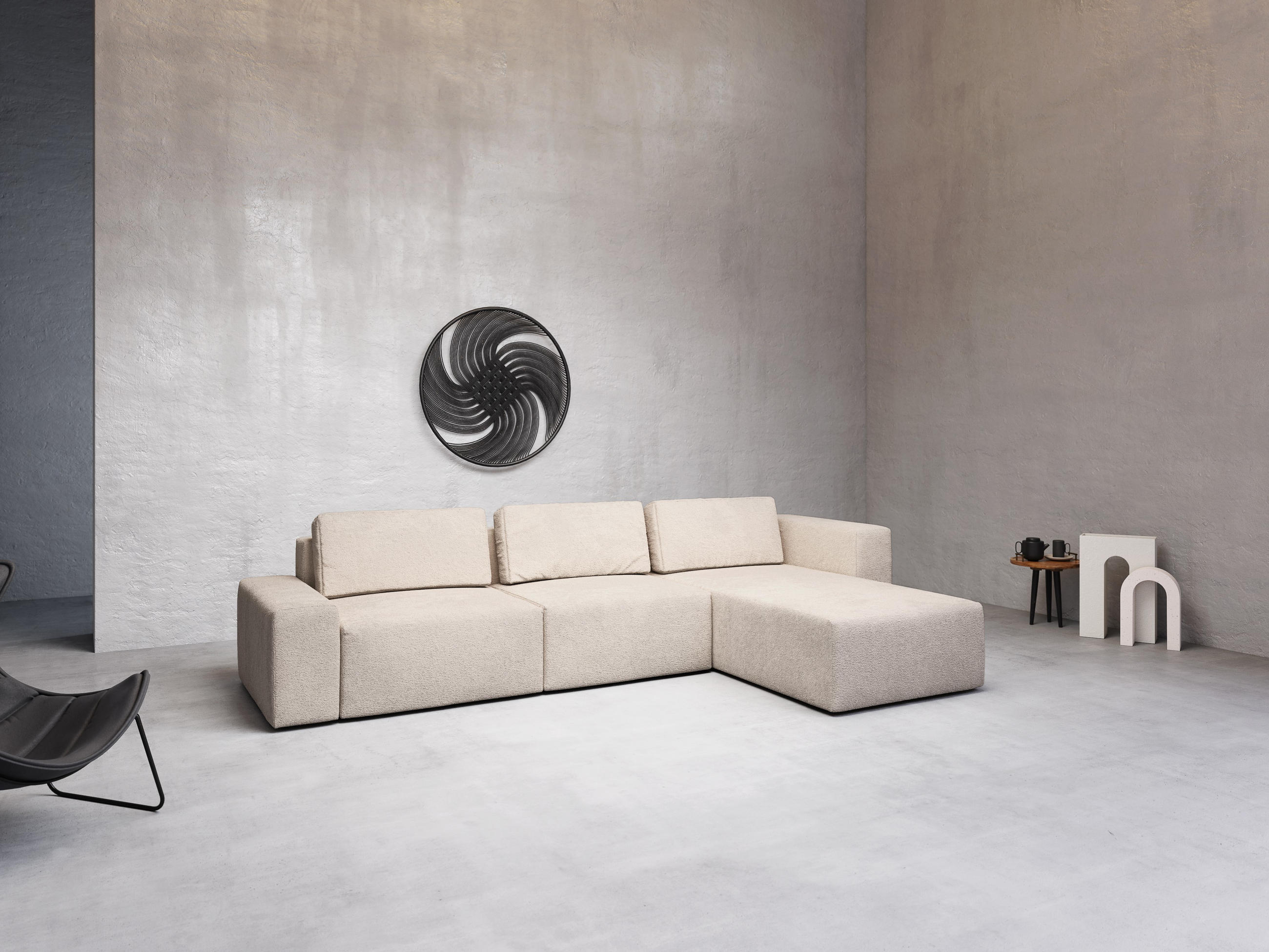 ECKSOFA L Form Arkleton Beige 360/180/93 cm Rechts Bequem & Modern - Beige/Schwarz, Kunststoff/Textil (360/180cm) - AX Living