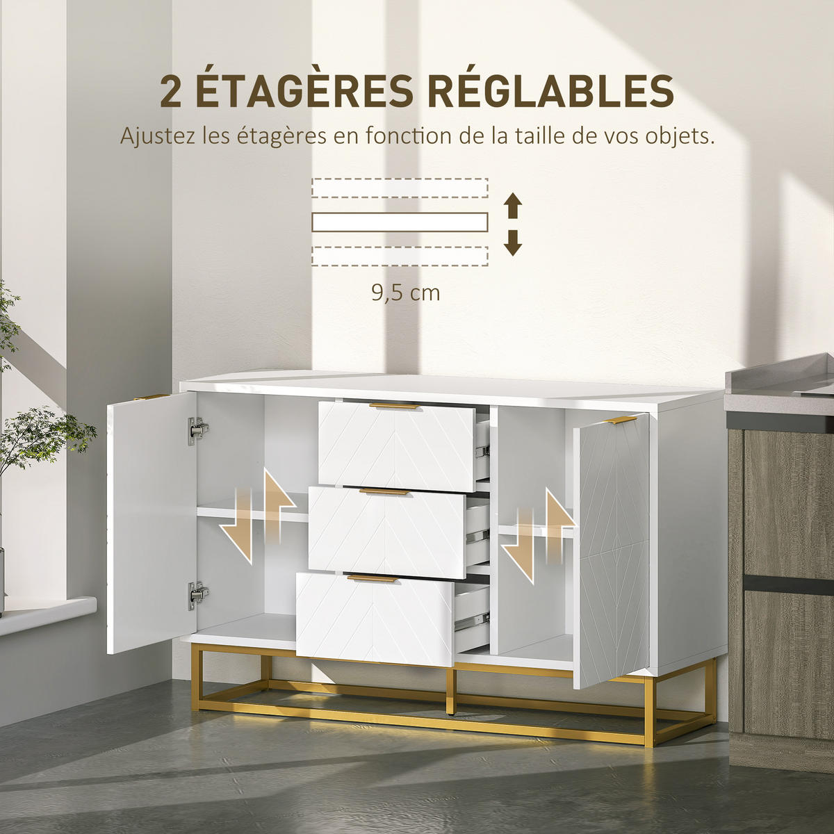 SIDEBOARD Weiß Goldfarben 120/40/76 cm - Weiß, Holz (120/76/40cm) - PANGIVO