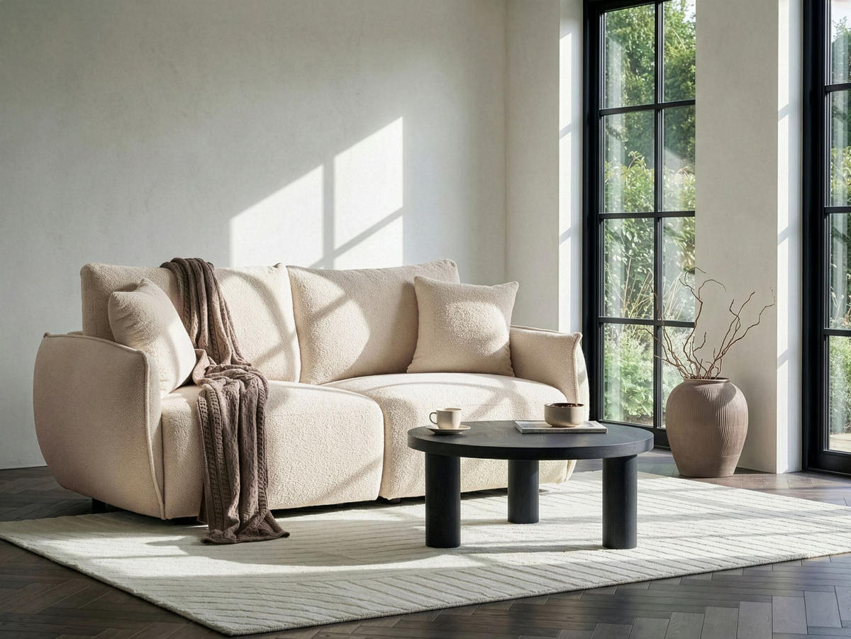 MODULSOFA 2-Sitzer Bouclé Cremeweiß Mesnali - Creme, Textil (190/84/95cm) - Beliani