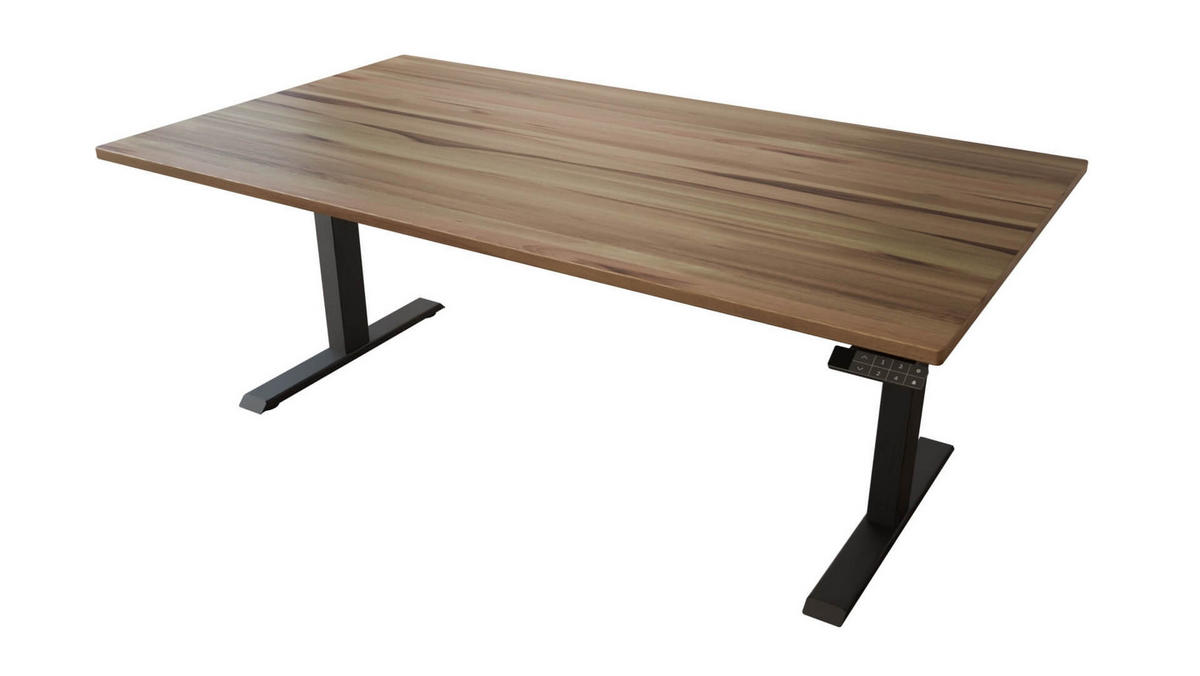 SCHREIBTISCH 180/100/65 - 130 cm elektrisch höhenverstellbar aus Kernbuche - Schwarz/Braun, Holz (100/180/65cm) - MeinMassivholz